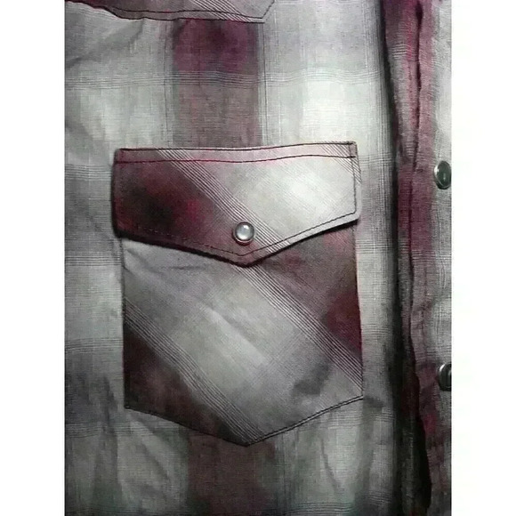 Starr Western Wear Pearl Snap Short Sleeve Shirt SzMedium Burgundy Plaid Pattern - Picture 4 of 7